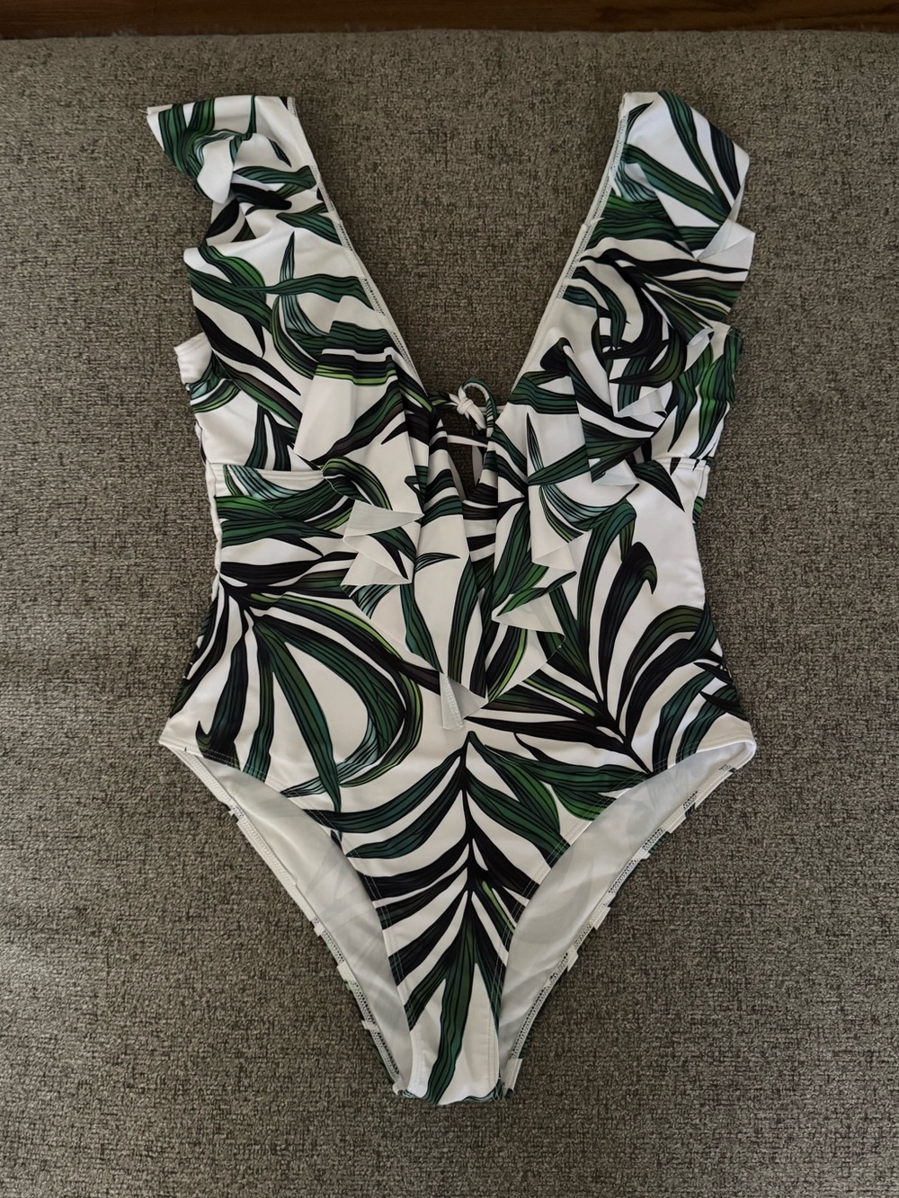 Sporlike Tropical Print One-Piece Swimsuit in Green & White
